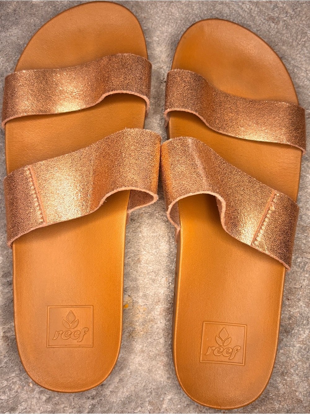 Reef Women’s Size 9 Rose Gold Metallic Double Strap Slide Sandals